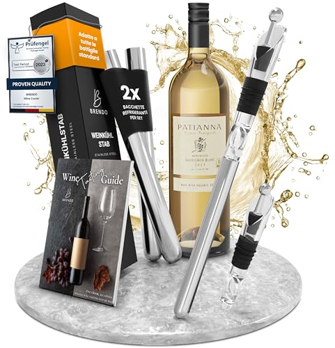Brendo Weinkühler 4-in-1 Weinkühlstab Edelstahl I Flaschenkühler 2 Längen Weinkühlstäbe + Weinausgießer + Dekanter + Flaschenverschluss I Wein-Geschenk-Set Männer Frauen, Wein-Zubehör, Geschenkidee