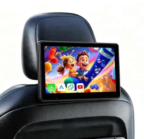 Rimoody Tragbarer Auto TV Kopfstützen Monitor Player für den Rücksitz mit Carplay Android Auto You-Tube Bluetooth, 10,1 Zoll IPS Touchscreen Videoplayer, Mirror Link/AUX 64 G TF Karte