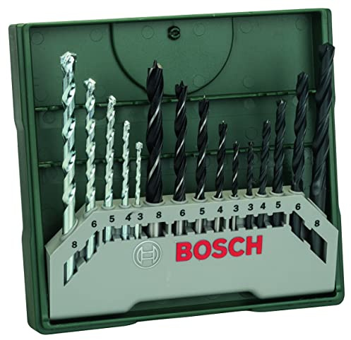Bosch Accessories Bosch 15tlg. Mini-X-Line Spiralbohrer Mixed-Set (Holz, Stein und Metall, Zubehör Bohrmaschine)