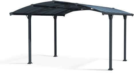 Palram Arcadia 4300 Carport Aluminium & Verzinkter Stahl 4,3x3,5m, Überdachung, Autogarage, Autounterstand, Einfache Montage, Carport Bausatz, 10 Jahre Garantie, Anthrazit Inkl. Regenrinne