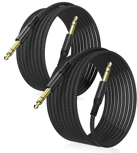 Elebase 6,35mm TRS Gitarrenkabel 3M 2Stück,1/4 Stecker Stereo Instrumentenkabel,Nylon Geflochten 6.3mm Klinke auf 6.3mm Klinke Audio Kabel Lärmschutz für Verstärker Gitarre, Bass, Tasteninstrument