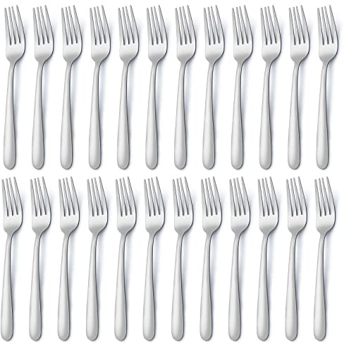 BEWOS Edelstahl Gabel Set 24 Stück, 8,1"(20,7cm) Tafelgabeln, Spiegelpoliert, Spülmaschinenfest, Geeignet für Haushalte, Restaurants, Kantinen