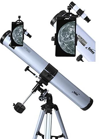 Seben Teleskop 76/900 EQ-2 - Spiegelteleskop für die Astronomie inkl. Smartphone Adapter, Montierung, Okular Filter Set