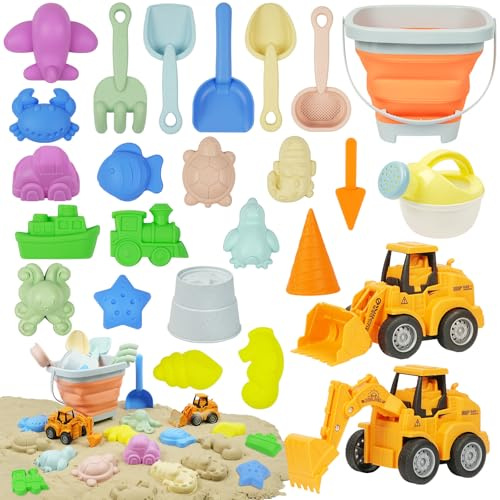 Adiwo 25 in1 Sandspielzeug Set, Faltbarer Eimer Mehrzweck für Strand, Sandkasten Strand Spielzeug für Kinder Jungen Mädchen, innovatives Sand-Spielset Sandkasten Spielzeug