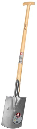 BRITTA-Spaten Gärtner Form | für mittelfeste und leicht steinige Böden | Leichter Damenspaten mit kleinerem Blatt, mit Tritt, Eschen-T-Stiel 85 cm
