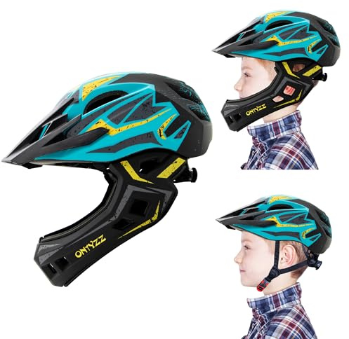 Kinder Fahrradhelm Leicht Integralhelm Kinder mit Abnehmbaren Kinnschutz Abnehmbarer Visier Kinder Downhill Helm für Balance Bike Scooter Roller Skates