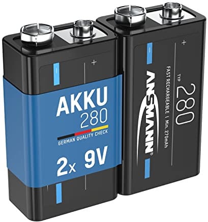 ANSMANN Akku E-Block 9V 280 mAh NI-MH, 2 Stück, geringe Selbstentladung, wiederaufladbar, ideal für Fernsteuerung, Messgeräte, Multimeter, Mikrofon