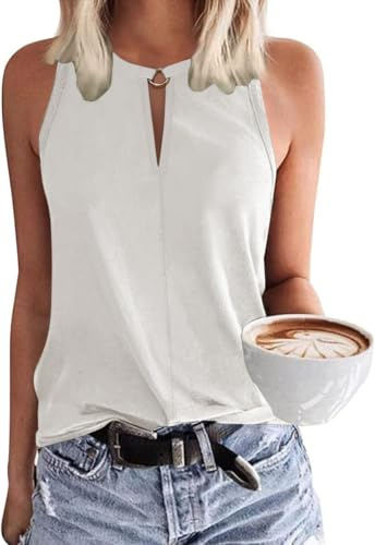 Tanmolo Tops Damen Tank Top Sommer Oberteile Neckholder | Ärmelloses Blusentop, V-Ausschnitt, Leichtes Sommer T-Shirt, Schlüsselloch-Detail, Luftiger Schnitt, Alltag und Büro