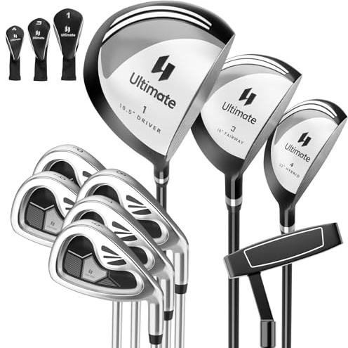 LIFEZEAL Golfschläger Komplettset für Herren, 9-teiliges Golfschläger-Set mit #1 Driver & #3 Fairway & #4 Hybrid & #6, 7, 8, 9, P Eisen & Putter, Golfschlägersätze mit 3 Kopfbedeckungen (Grau)