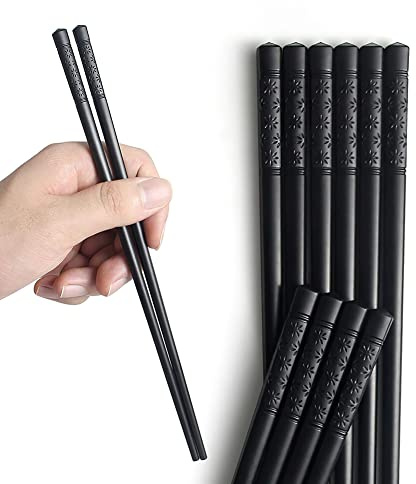 AOOSY 5-Paar Fiberglas Spülmaschinenfeste Essstäbchen, japanische Essstäbchen Wiederverwendbare Legierung Schwarze Essstäbchen Schwarzes Sushi Rutschfeste Essstäbchen Set