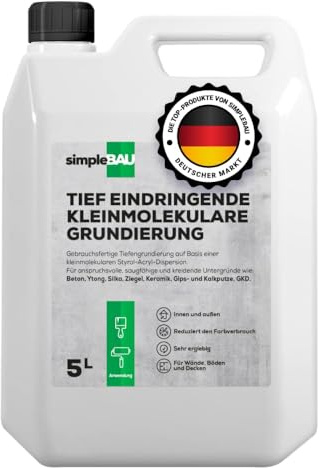 simpleBAU Tiefengrund 5 L – Gebrauchsfertige Tiefengrundierung für Innen & Außen auf schwierigen Untergründen – Verbessert Haftung für Wände, Böden & Decken, Lösemittelfrei & Ergiebig