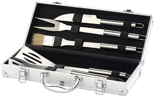 Rosenstein & Söhne Grillkoffer: Edelstahl-Grillbesteck im Aluminium-Koffer (Grillbesteckkoffer, Grill-Besteck, BBQ)