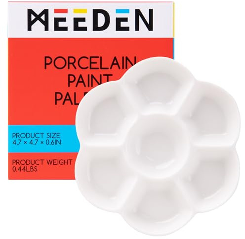 MEEDEN Mischpalette Tablett: 7 Well Studio Porzellan für das Atelier | Künstler Mischfarben Palette von 12cm für Aquarell, Gouache Malerei, Rund, Weiß