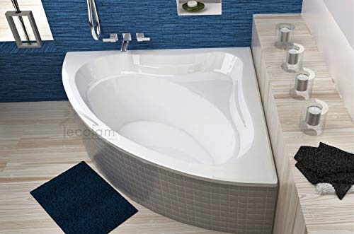 ECOLAM symmetrische Badewanne Eckwanne Eckbadewanne Mia 120x120 cm Design Acryl weiß + Ablaufgarnitur Ab- und Überlauf Automatik Füße Silikon