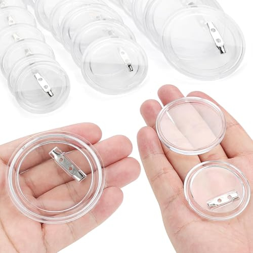 TXXATX 30 Stück Buttons Selber Machen 37mm 44mm 58mm Buttons Anstecker Transparente Anstecker Selbst Gestalten Acryl mit 5 Stück Anstecknadel für Bilder Fotos Kleidung Taschen Accessoires