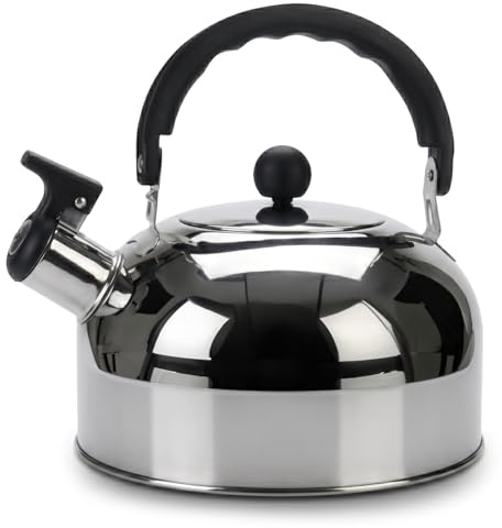 COM-FOUR® Teekessel 2 L - Camping Wasserkessel aus rostfreiem Edelstahl - Flötenkessel zum Wasserkochen - Retro Kessel (01 Stück - 2 Liter)