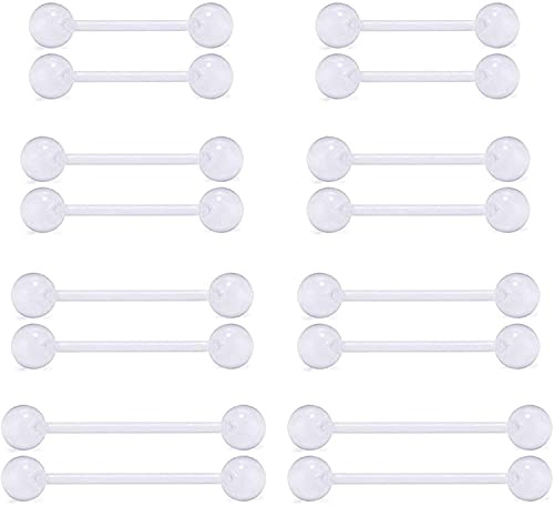 FECTAS 16er Zungenpiercing Brustwarzenpiercing 14G Bioflex Kunststoff Barbell 12/14/16/18mm Piercing Plastik