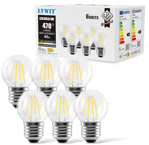 LVWIT 4W E27 Filament LED Edison Lampe G45, 2700K Warmweiß, Ersatz für 40W Glühlampe, ultrahell 470 lm, nicht dimmbar, Rustikalampe Filamentstil klar (6er Pack)