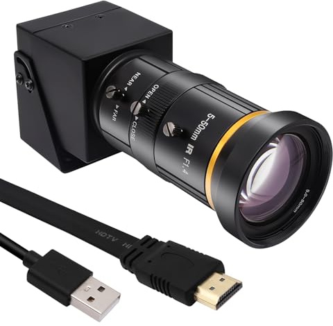 Svpro HDMI Kamera 4K USB Streaming Webcam mit 5-50mm Telephoto Zoom Objektiv Manueller Fokus Industriekamera H.264 H.265 CS Mount 10X Optischer Zoom Kamera für PC Computer,Laptop,TV