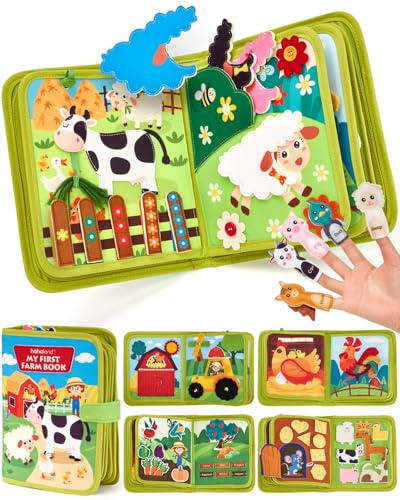 hahaland Montessori Spielzeug ab 1 Jahr – Bauernhof Thema Quiet Book, 20-in-1 Busy Board Weichem Filz für Frühe Bildung, Busy Book für Autofahrt, Spielzeug ab 1 2 3 Jahre, Geschenk zum 1 Geburtstag