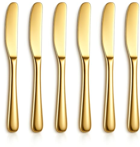 Berglander Buttermesser 6 Stück, Goldene Buttermesser aus Edelstahl. die sowohl für Zuhause als auch für Restaurants geeignet sind und in der Spülmaschine sicher zu reinigen sind.