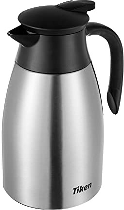 Tiken 1.5L Thermoskanne Edelstahl Doppelwandige Vakuumisolierung Isolierkanne Kaffeekanne, Silbrig