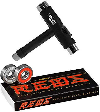Bones Reds Kugellager für Skateboards, Longboards, Roller, Spinner, Bones Reds Bearings for [Skateboards, Longboards, Scooters, Spinners] (8 Pack w/Stoked Tool)