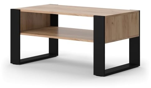 Vicco Couchtisch Olli, Goldkraft Eiche, 92 x 52.4 cm | mit Ablage, zur Aufbewahrung von Zeitschriften und Fernbedienungen
