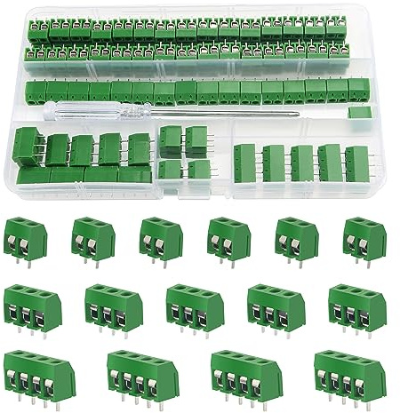 YIXISI 100 Stück PCB-Schrauben, 5 mm, 2-polig, 3-polig, 4-polig, PCB-Schraubklemme, für Arduino (85 x 2-polig, 10 x 3-polig, 5 x 4-polig, grün)