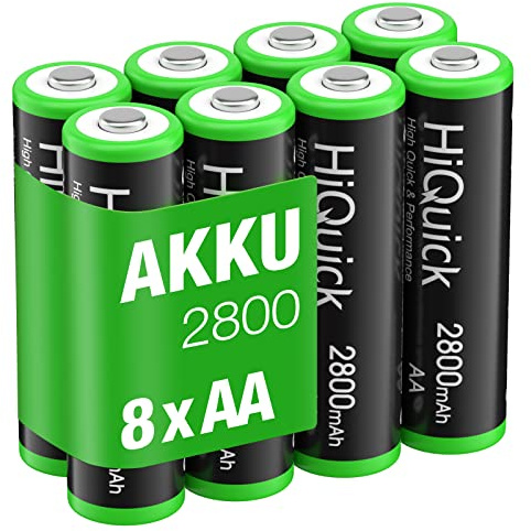 HiQuick AA Akku, NI-MH Mignon AA 2800mAh Akku, wiederaufladbare 1,2V AA batterien, 8 x Mignon AA