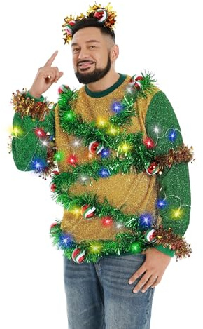 U LOOK UGLY TODAY Unisex Herren Damen LED Weihnachtspullover Hässlicher Lustiger Chunky Gestrickter Festlicher Pullover Sweatshirt für Party XL