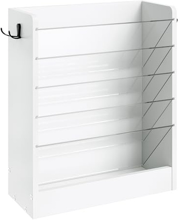 CHOEZON Zeitungshalter Wand, Wandorganizer aus Holzwerkstoff, Wandmontierter Ordner-Organisator, 6-stufiges Dokumentenregal, mit 2 Haken, für das Home Office, Weiß DMWJ02WB