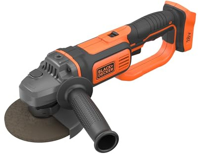 BLACK+DECKER Akku-Winkelschleifer (18V, 125mm Scheiben-ø, Sanftanlauf, für Trenn, Schleif- & Schrupparbeiten, mit Zusatzhandgriff, Schutzhaube & Zubehör; ohne Akku & Ladegerät) BCG720N-XJ