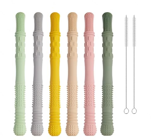6Pack Zahnungshilfe Baby, Beißröhrchen Ba-by, Zahnungshilfe für 3-12 Monate Kinder Molars, BPA Free Kaustange baby mit 2 Reinigungsbürsten, Geschirrspüler Safe