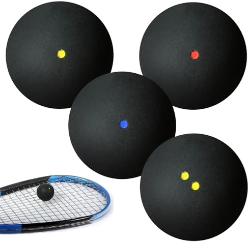 SUNOYA Squash Bälle, 4er-Set Sport Squash Ball, Squash Balls, Gummi-Squashbälle, Sport-Wettkampf-Squashball, High Bounce Squash Ball, Sports-Squashball Für Training Anfänger Wettbewerb
