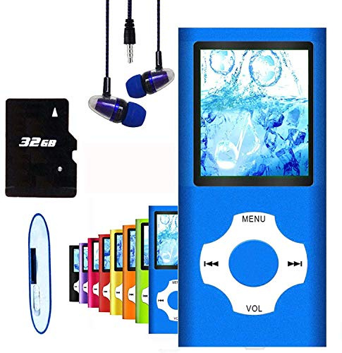 MP3-Player, Musik-Player mit 16GB Micro SD Karte, Ultra Slim Musik-Player mit eingebautem Lautsprecher, Photo Viewer, Video Play, FM Radio, Voice Recorder, E-Book Reader (Blau)
