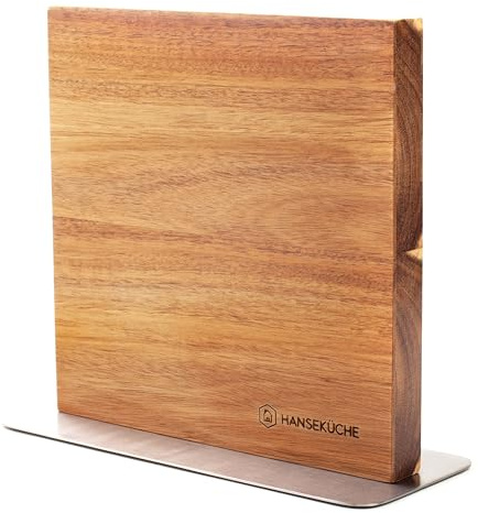 Hanseküche Messerblock - Messerhalter ohne Messer aus Holz Messerbrett (Akazie Braun Metallboden, Doppelseitig)