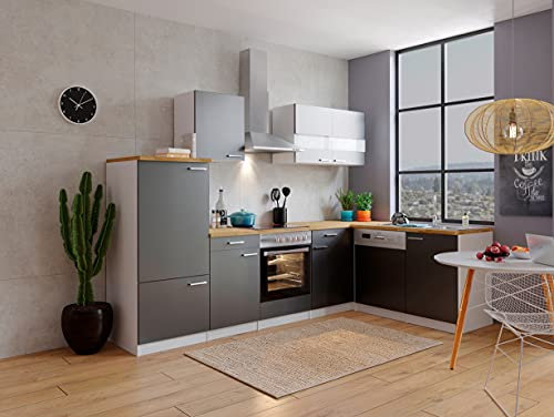 respekta Küchenzeile Malia KBL280WGCG Grau 280 cm Breite mit Elektrogeräten