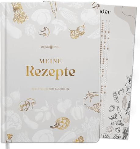 Lebenskompass Rezeptbuch A4 zum Selberschreiben “SALT” mit Saisonkalender als Poster - Hardcover Lieblingsrezepte - DIY Kochbuch für dich oder als Geschenk