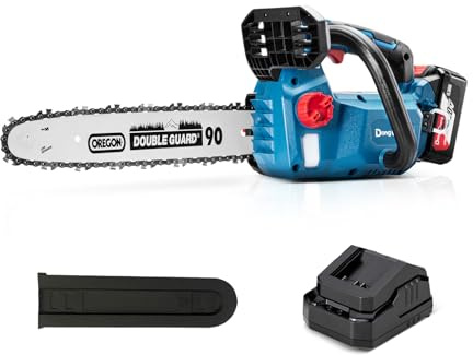 DongCheng Akku Kettensäge 20V, bürstenloser Motor, 12 m/s Kettengeschwindigkeit, 30cm OREGON-schwert/-kette, werkzeuglose Kettenspannung, automatische Kettenschmierung, inkl. 4,0 Akku & Ladegerät