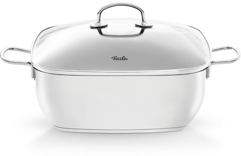 Fissler Secural/Edelstahl-Bräter, beschichtet (6,5 L - Ø 28 cm) Schmortopf rechteckig, mit Glas-Deckel, backofengeeignet - Induktion