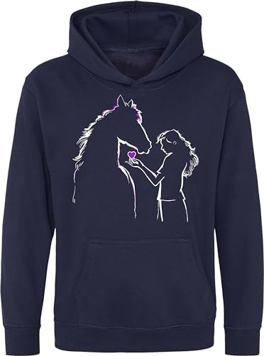 minifan Pullover Mädchen : Pferde Liebe - Kapuzenpullover für Reiterin - Geschenk - Kinder Hoodie Pferd - Reitsport Bekleidung - My Horse - REIT-Zubehör (140)