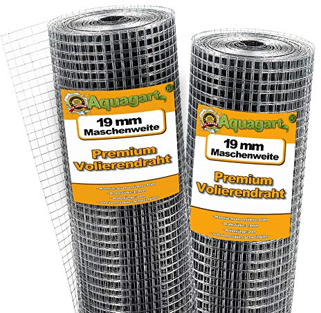 Aquagart verzinkter Volierendraht 19x19 mm I Hasendraht 100 cm hoch I Drahtgitter feinmaschig Schweißgitter Zaun für Hasen Kleintiere Käfig Vogelvoliere Rankhilfe Hasenstall Kleintiergehege (20m)
