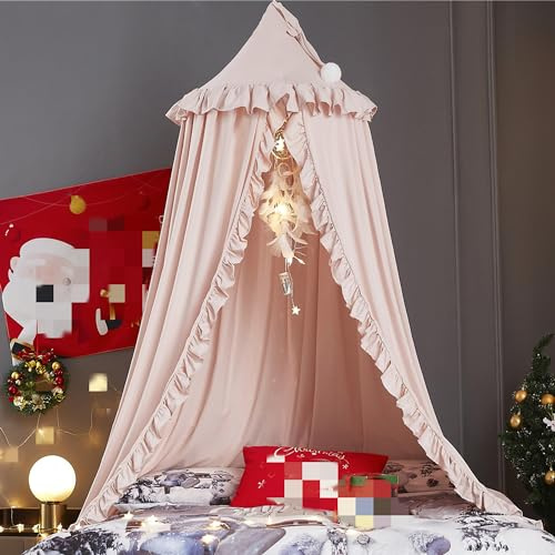 HUOQOU Betthimmel für Mädchen Prinzessin Runder Kuppel Träumendes Moskitonetz Bettwäsche Mädchenzimmer Schloss Spielzelt Hängendes Haus Dekor Leseecke Baldachine(Rosa)