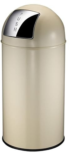PROREGAL Abfallbehälter mit Pushdeckel & Inneneimer aus Metall | 40 Liter, HxBxT 74x34x34cm | Creme
