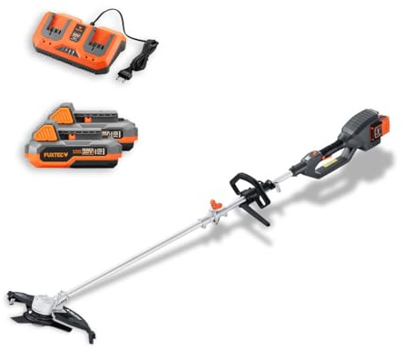 FUXTEC Akku Motorsense 2x20V FX-E2MSSET– Schnittbreite 25,5 – 35cm, 10Kg leicht, bis zu 6000 U/min (mit Akku & Ladegerät)