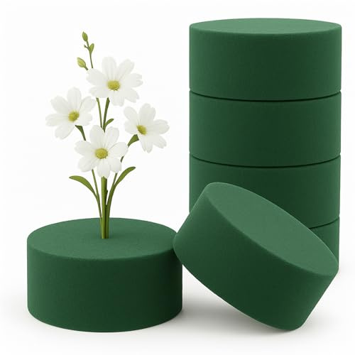 Minfuerang 6 Stück Rundes Steckschaum 8x4cm,Blumensteckschaum Zylinder | Nasssteckschaum,Blumenschaum für Schnittblumen,Steckmoos für Partys,Familienfeiern Hochzeiten