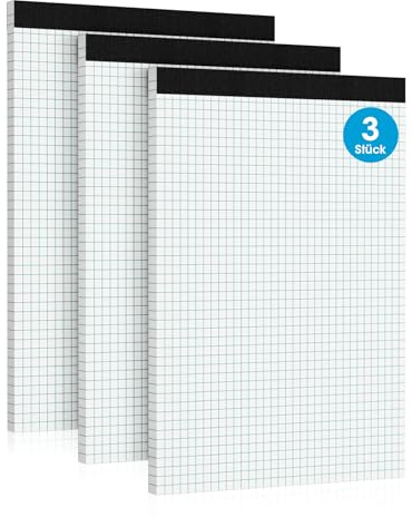 Roneky Notizblock A4 Kariert Notizblöcke, 3 Stück Schreibblock, 4x4 Notizblock Kariert A4, 30 Blatt Millimeterpapier Block Karierter Block A4 Karierter liniertes Papier für Haus, Büro, Schule
