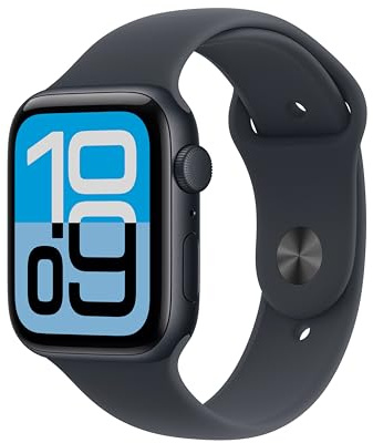 Apple Watch SE 3 GPS 44 mm Smartwatch mit Aluminiumgehäuse in Mitternacht und Sportarmband in Mitternacht (M/L). Fitness‑ und Schlaftracker, Herzfrequenzmesser, Always-On Display, Wasserschutz
