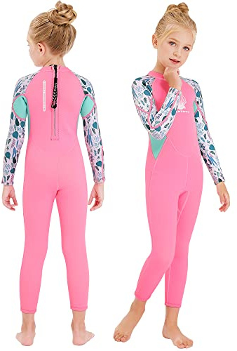NATYFLY Neoprenanzug Kinder 2.5mm Neopren Thermal Badeanzug Jungen Mädchen Lange/Kurze Ärmel Tauchanzug Zurück Reißverschluss Einteilige Badebekleidung